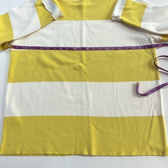 More and More yellow striped 3/4 sleeve color block colorful casual sweater - Picture 3 of 6